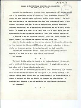 Remarks to Institutional Investors and Underwriters - Correspondence 01