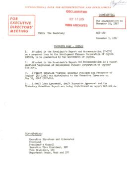 Economic Committee Papers - Ceylon - R67-162 - Proposed Loan