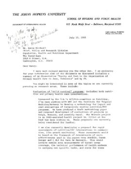 Resource Allocation in Health - Correspondence