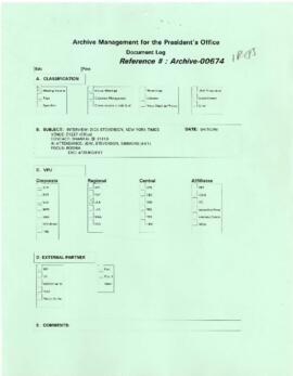 President Wolfensohn - Media Coverage and Interviews - Interview - Dick Stevenson - New York Time...