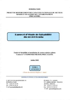 Rapport D Etude De Faisabilite Du Projet Bouda - Tome 2 - Annexes - Juillet 2002 - Report in Fore...