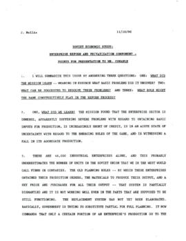 Soviet Union - Presentation to President Conable - Soviet Economic Study: Enterprise Privatizatio...