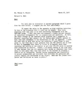 Bernard R. Bell Files: Fourth Plan -  Food and Agriculture Situation - Correspondence