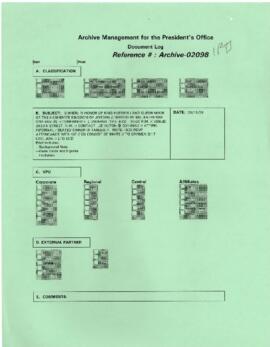 President Wolfensohn - Briefing Book for President's Meetings and Events - Dinner - In Honor of K...