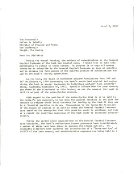 Clausen Papers - General Capital Increase - Letters to Governors and Executive Directors - Corres...