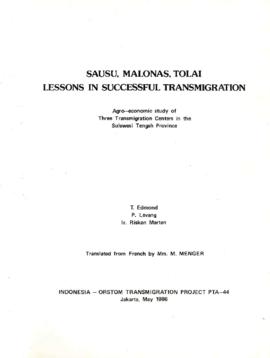 Sausu, Malonas, Tolai - Lessons in Successful Transmigration - Agro-Economic Study of Three Trans...