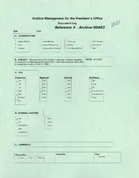 President Wolfensohn - Briefing Book for President's Meetings and Events - Memorial Service - Cha...
