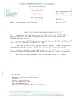 China - Rural Health and Medical Education Project - Loan Committee Project File