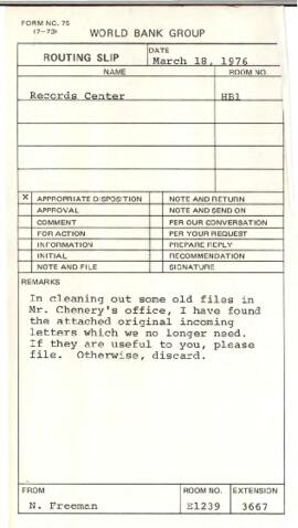 Correspondence of Economic Adviser Hollis B. Chenery - Correspondence 01