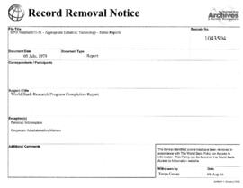 RPO Number 671-51 - Appropriate Industrial Technology - Status Reports