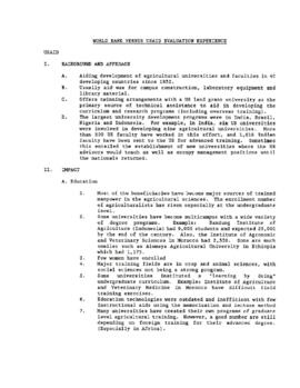 Agricultural Higher Education - Background Material on Special Study of the Effectiveness of Bank...