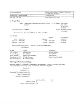 Eastern Anatolia Watershed Project - Turkey - Loan 3567 - P009023 - Implementation Completion Rep...