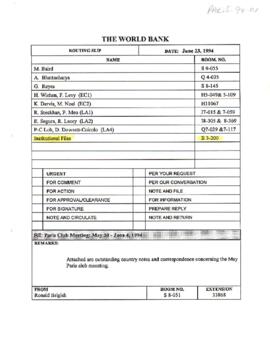 Paris Club - 94-01 (Country Notes and Correspondence Concerning May30-June 4 Pairs Club Meeting)
