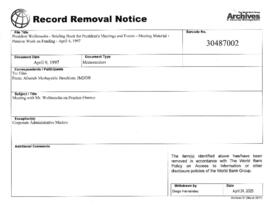 President Wolfensohn - Briefing Book for President's Meetings and Events - Pension Work on Fundin...