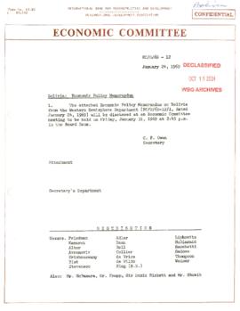 Economic Committee Papers - Bolivia - EC/O/69-12 - Economic Policy Memorandum