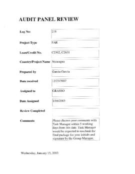 Nicaragua - Correspondence File - Project Evaluation - Project Performance Audit Report [PPAR] - ...