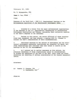 Clausen Papers - Environment, Population and Natural Resources - Meeting 1984-03