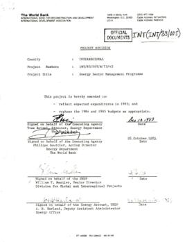 UNDP - INT/83/005 - Energy Sector Management Assistance Programme [ESMAP] - 1981 / 1983 Correspon...