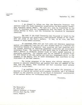 Clausen Papers - Multilateral Investment Guarantee Agency [MIGA] - Correspondence - Volume 2