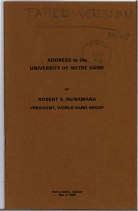 University of Notre Dame address, May l, 1969 - Correspondence 01