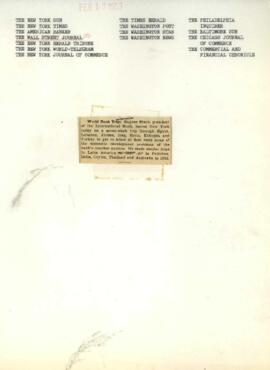 Eugene Black - Mr. Black's trip to Middle East - February and March 1953
