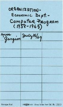 Organization - Economic Department - Computer Program - Volume 1