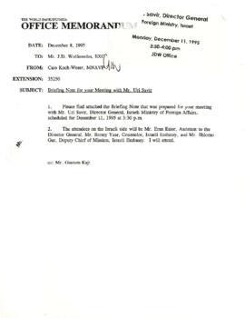 President Wolfensohn - Briefing Book for President's Meetings and Events - Uri Savir - Director G...