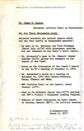 External Advisory Panel on Population - Board Meeting - January 18, 1977 and Follow Up - Kearns' ...
