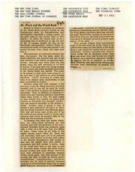 Mr. Black's Reappointment as Bank President - September 1953