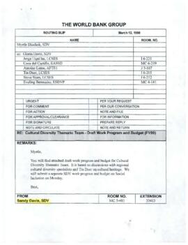 Shelton H. Davis - Cultural Diversity Thematic Team - Correspondence