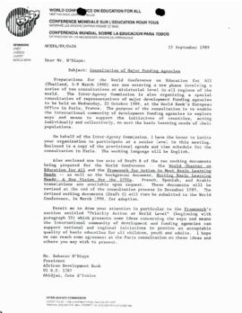 World Conference on Education for All Subject Files - Consultation of Major Funding Agencies - 1989
