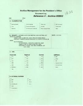 President Wolfensohn - Briefing Book for President's Meetings and Events - Working Lunch and Meet...