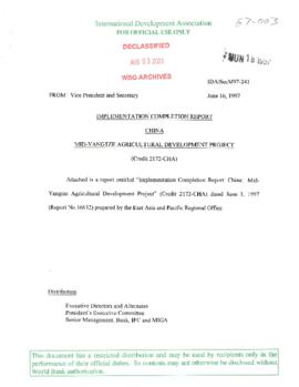 China - Mid-Yangtze Agricultural Development Project - Correspondence 01