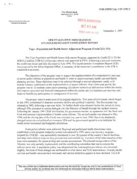 Togo - Health and Population Sector Adjustment Credit - Implementation Completion Report / Perfor...