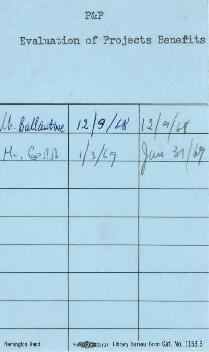 Operational - Policy and Procedure - Evaluation of Project Benefits - 1968 Correspondence