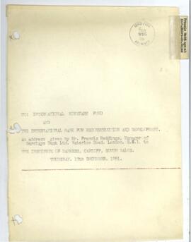 Meddings, Francis - Articles and Speeches (1951)