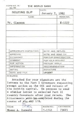 Clausen Papers - General Capital Increase - Letters to Governors and Executive Directors - Corres...