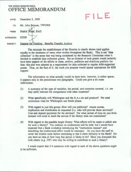 Project Management Records - Briscoe, J.: Creating a Benefit Transfer Archive for Willingness to ...