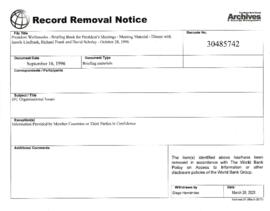 President Wolfensohn - Briefing Book for President's Meetings and Events - Dinner - Jannik Lindba...