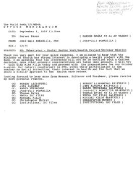 Population, Health and Nutrition [PHN] - Uzbekistan - Health - General - 1993 Correspondence - Vo...
