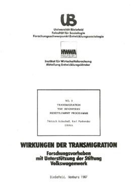 Transmigration - The Indonesian Resettlement Programme - Paper 3 - Dietrich Kebschull, Karl Fasbe...