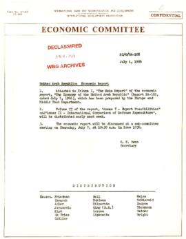 Economic Committee Papers - EC/O/66 - 108 - United Arab Republic - Report Not Attached
