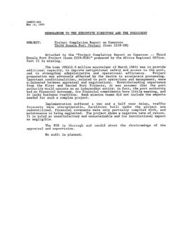 Douala Port Project (03) - Cameroon - Loan 2259 - P000357 - Project Completion Report [PCR] - 198...