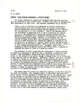 Economic Committee Papers - Ceylon - Food Subsidy Statements - 1966 - 67 Budget