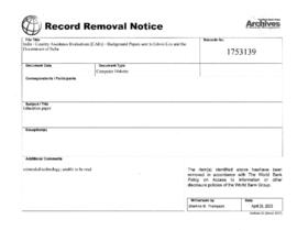 India - Country Assistance Evaluations [CAEs] - Background Papers sent to Edwin Lim and the Gover...