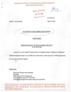 Philippines - Health Development Project - Implementation Completion Report / Performance Audit R...