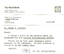 Moeen Qureshi Files - Future Role of the Bank - General - Correspondence