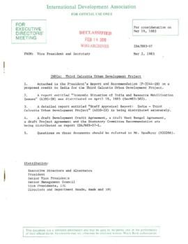 India - Third Calcutta Urban Development Project - Loan Committee Project File