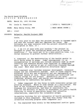 Population, Health and Nutrition [PHN] - Bulgaria - Health - General - 1993 Correspondence - Volu...