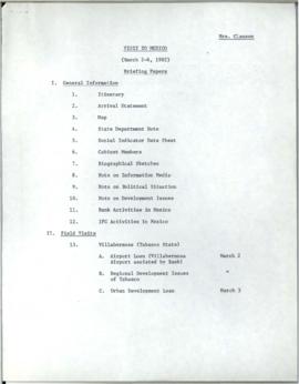 Briefing Papers: Visit to Mexico, March 2-6, 1982 - Briefings 01